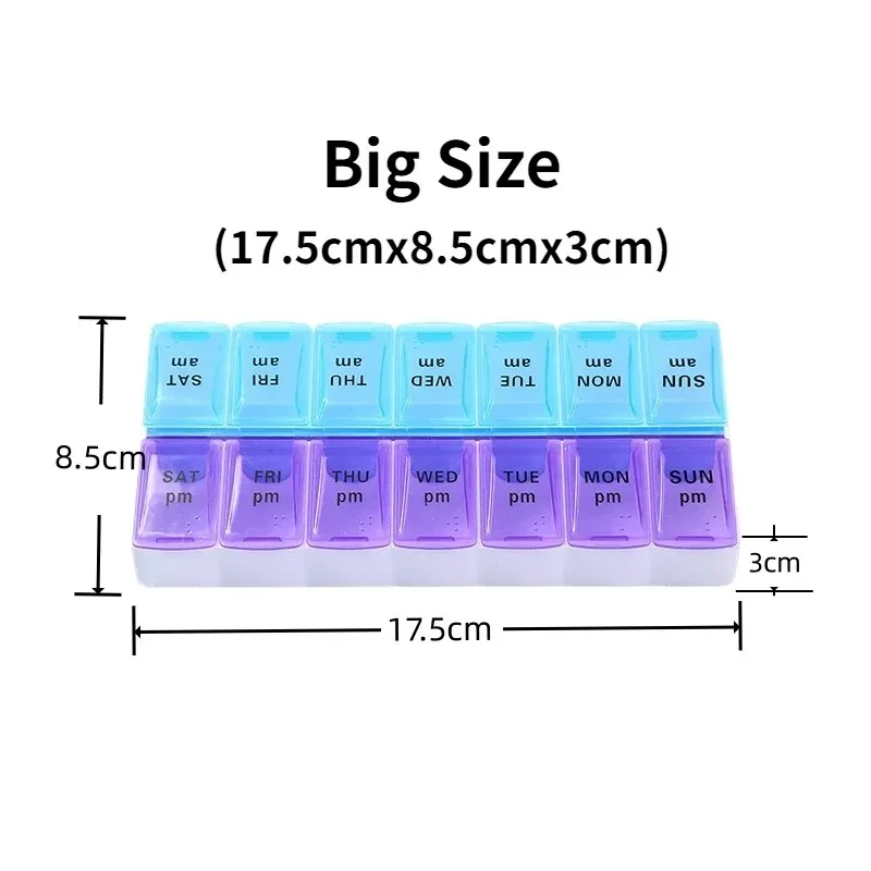 Weekly Pill Case Box Organizer 7 Days 2 Times A Day 14 Grids Portable Pills Container Storage Drug Vitamins Medicine Fish Oils
