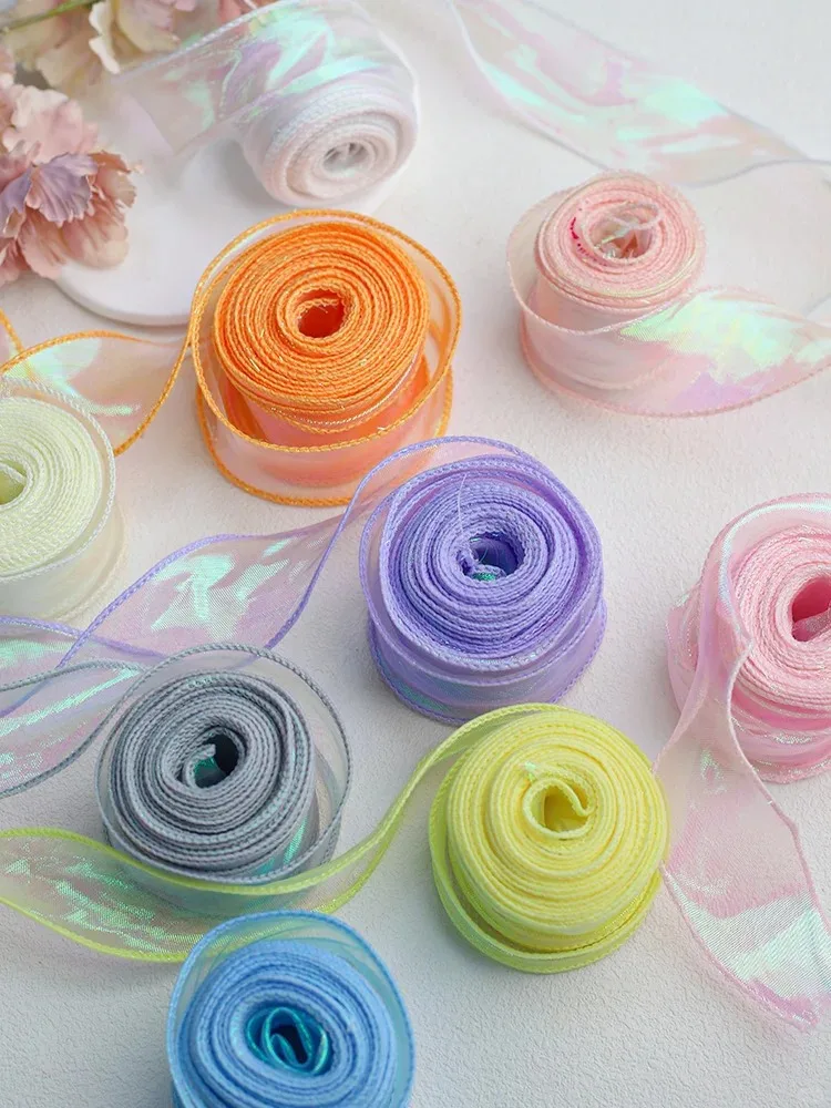 40mm 10Yards Fishtail Organza Ribbon Reflective Iridescent Wavy Edge Ribbon for Gift Wrapping DIY Bow Bouquet Voile Ribbons