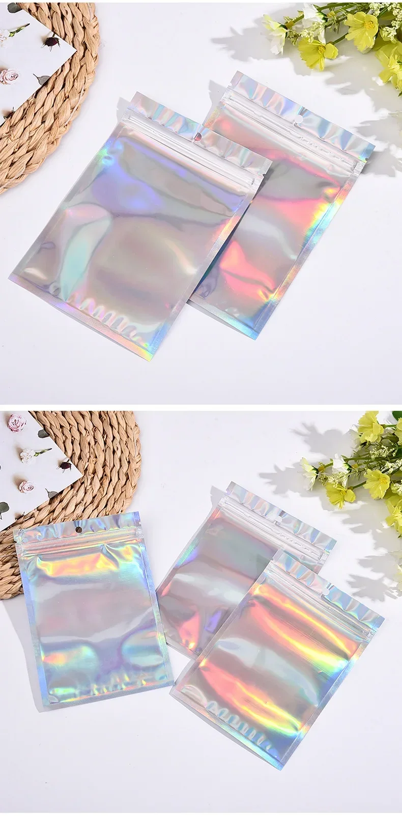 500PCS Laser Ziplock Bag Necklace Earrings Jewelry Gift Packing Bags Cell Phone Cases Colorful Packing Bags Kitchen Organizer