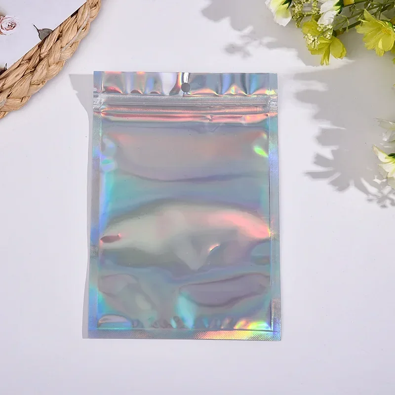 500PCS Laser Ziplock Bag Necklace Earrings Jewelry Gift Packing Bags Cell Phone Cases Colorful Packing Bags Kitchen Organizer