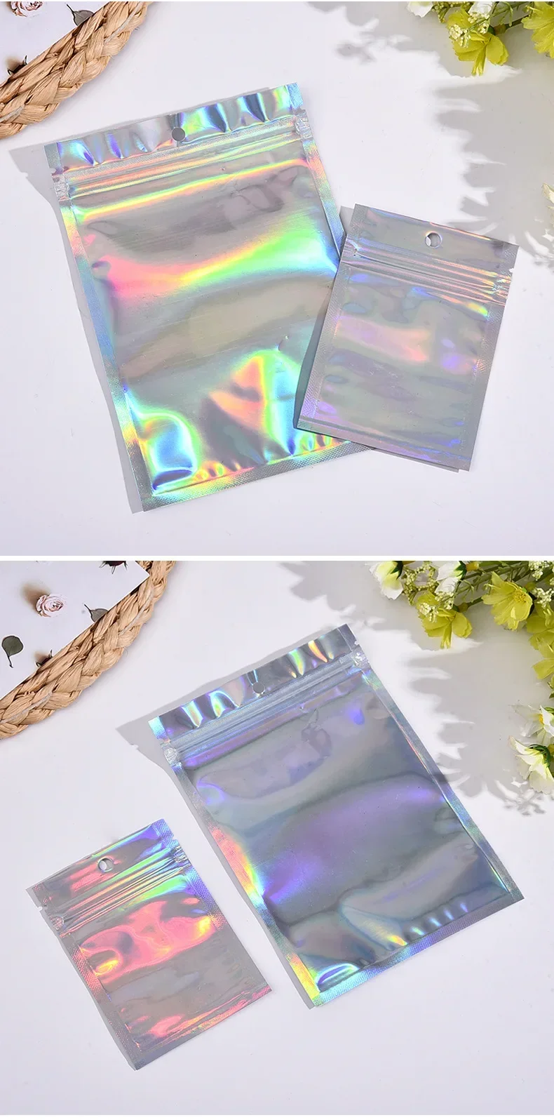 500PCS Laser Ziplock Bag Necklace Earrings Jewelry Gift Packing Bags Cell Phone Cases Colorful Packing Bags Kitchen Organizer