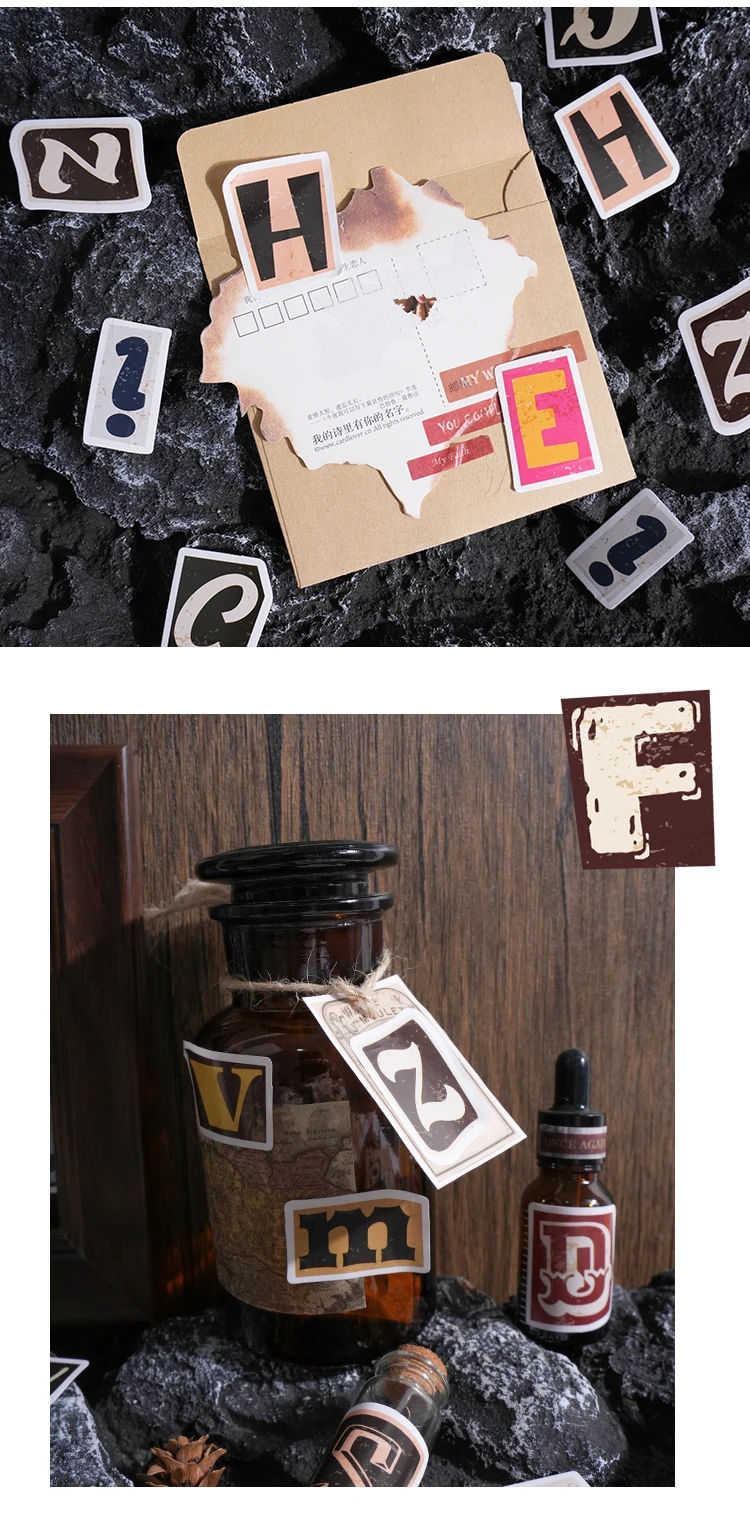 52 pcs A-Z Vintage letter Stickers Mini boxed Adhesive Diy Sticker Gift Sealing Decorative Scrapbooking material