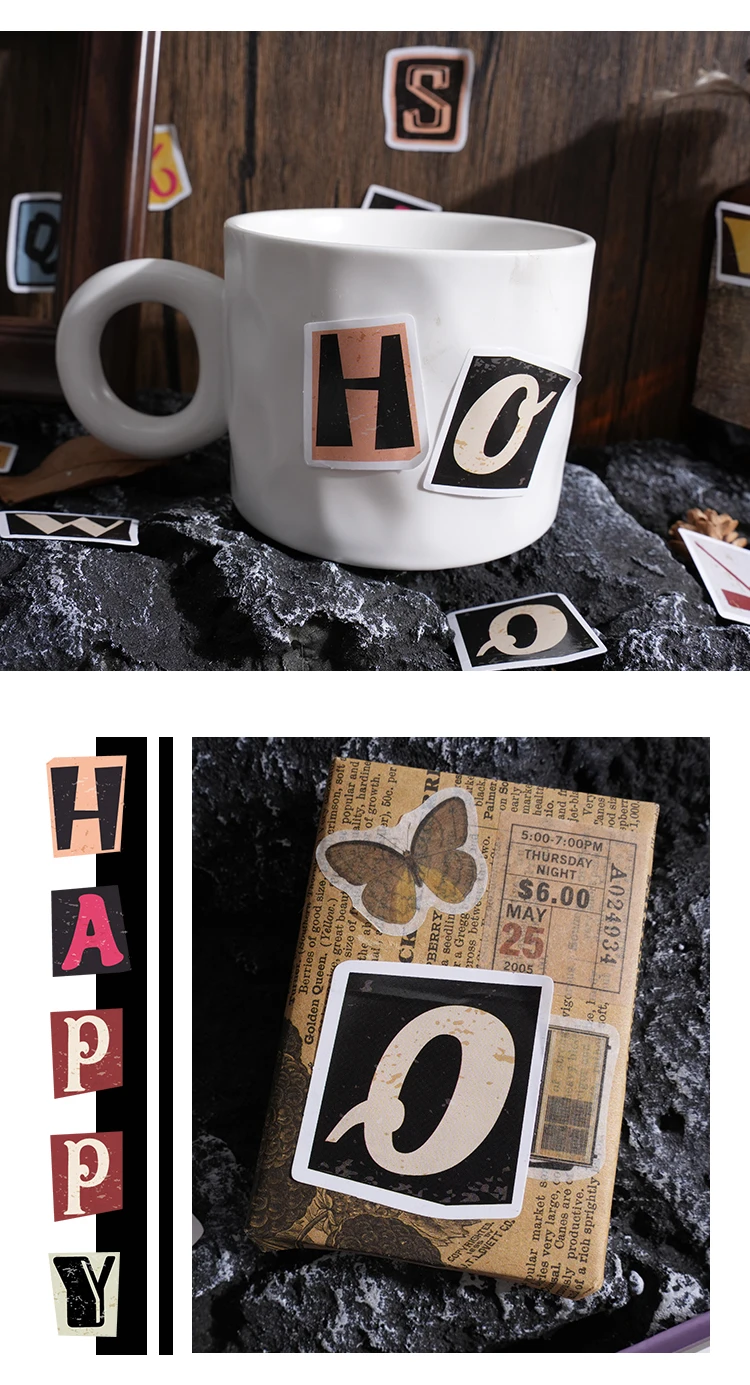 52 pcs A-Z Vintage letter Stickers Mini boxed Adhesive Diy Sticker Gift Sealing Decorative Scrapbooking material