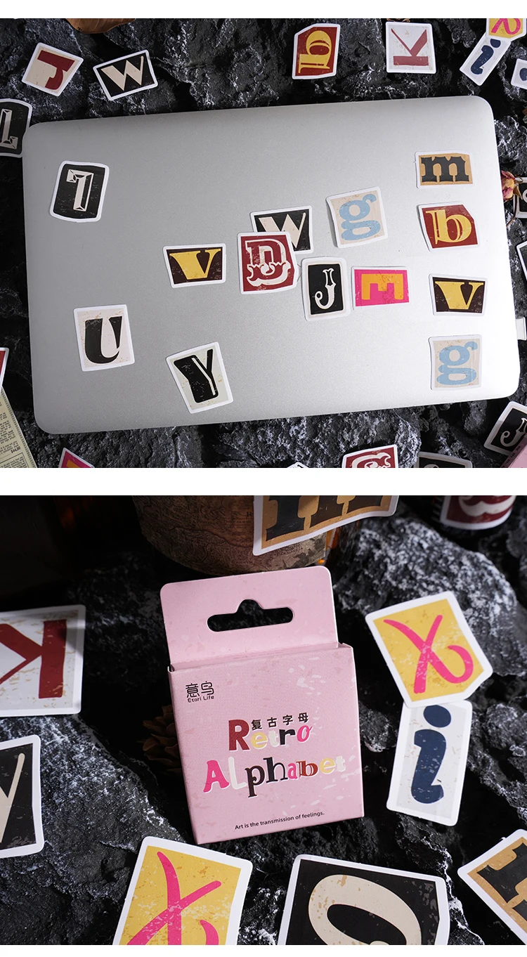 52 pcs A-Z Vintage letter Stickers Mini boxed Adhesive Diy Sticker Gift Sealing Decorative Scrapbooking material