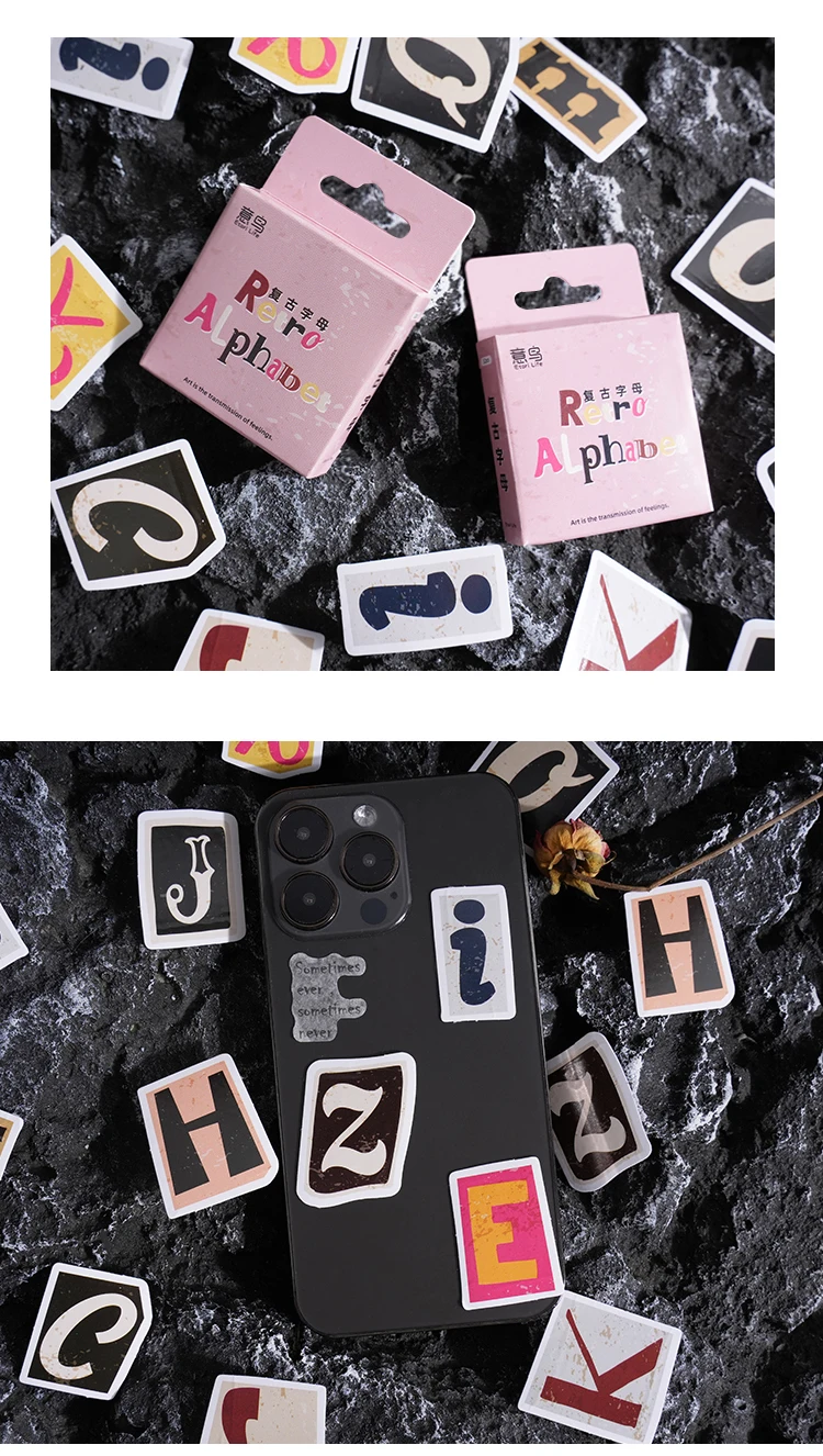 52 pcs A-Z Vintage letter Stickers Mini boxed Adhesive Diy Sticker Gift Sealing Decorative Scrapbooking material