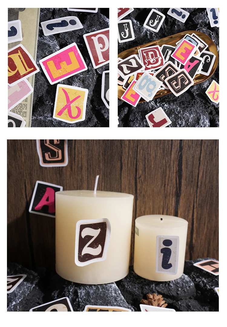 52 pcs A-Z Vintage letter Stickers Mini boxed Adhesive Diy Sticker Gift Sealing Decorative Scrapbooking material