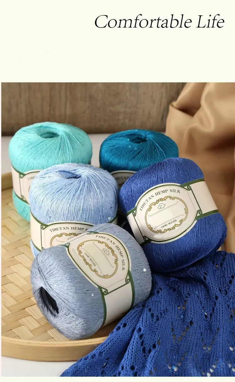 200g Cotton Linen Lace with Sequin Yarn, Cotton Linen Hand Woven Crochet Hollow Summer Shawl Hat Jacket Yarn Ball