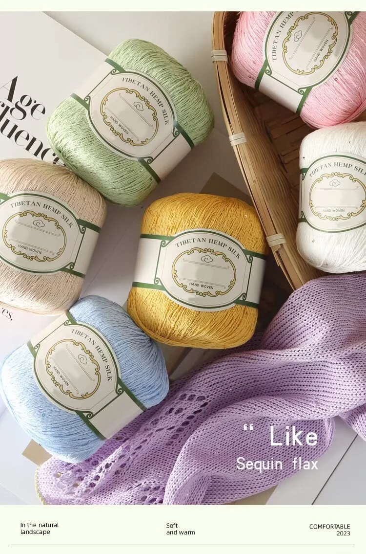 200g Cotton Linen Lace with Sequin Yarn, Cotton Linen Hand Woven Crochet Hollow Summer Shawl Hat Jacket Yarn Ball
