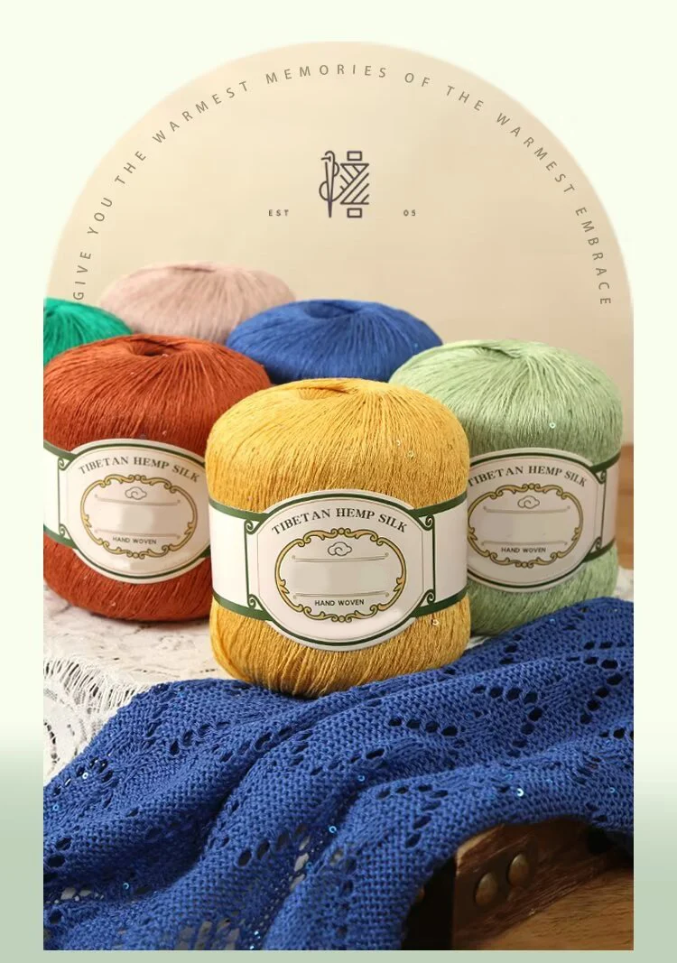 200g Cotton Linen Lace with Sequin Yarn, Cotton Linen Hand Woven Crochet Hollow Summer Shawl Hat Jacket Yarn Ball