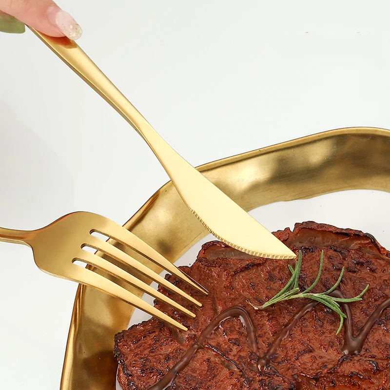 8/12/16pcs Stainless Steel Gold Tableware Dinner Fork Fruit Fork Steak Fork Salad Fork Suitable for Restaurant or Banquet