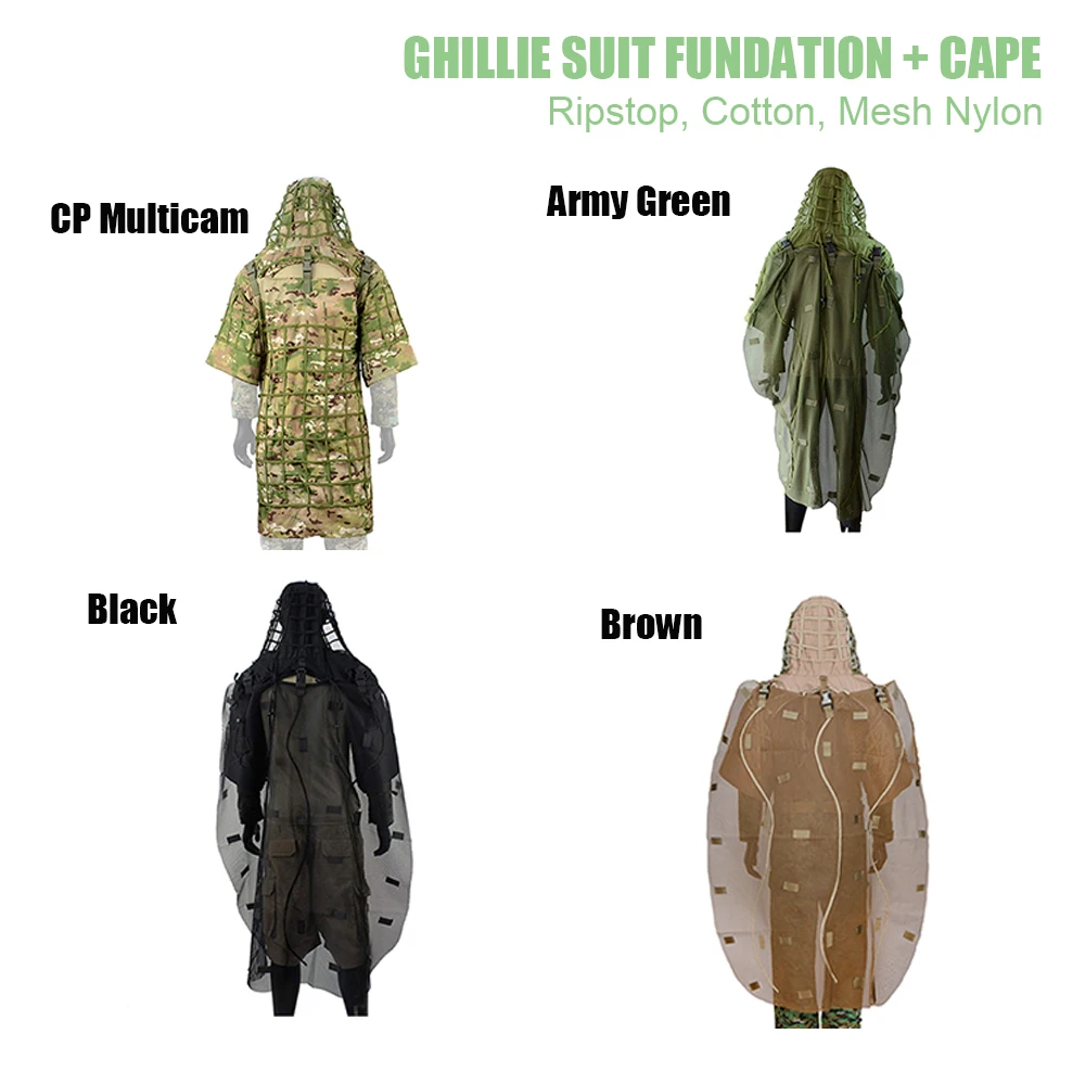 Ghillie Suit Foundation, Ghillie Poncho, Camouflage Hunting Base, Cape Sniper Viper Hood for Airsoft Paintball