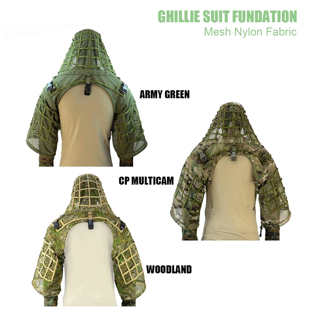 Ghillie Suit Foundation, Ghillie Poncho, Camouflage Hunting Base, Cape Sniper Viper Hood for Airsoft Paintball