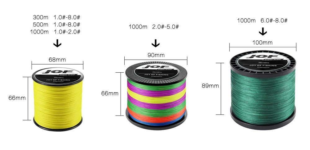 JOF Braided Line Fishing Line 8 Strands Fishing Thread Multifilament Line Braided Cord Lived For Silk Line 300M 500M 1000M