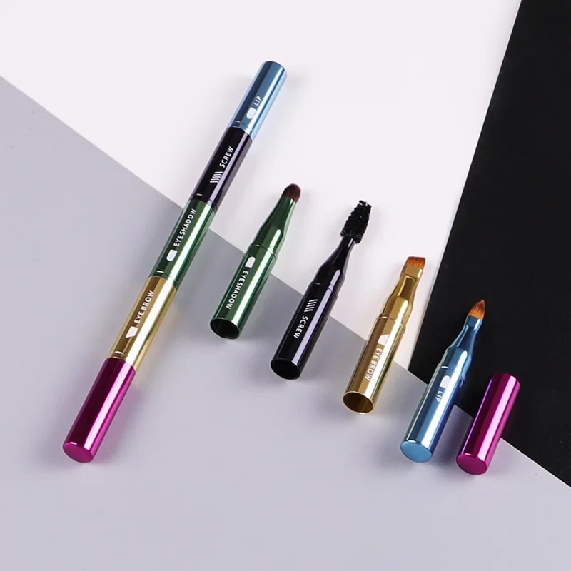 4 in 1 Portable Retractable Travel Lip Eye Brush Professional Makeup Brush Mini Soft Hair Eyeshadow Brush Makeup Accessories 1pc