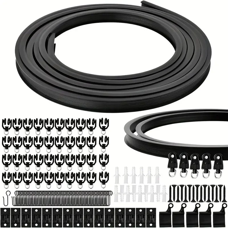 Flexible Bendable Curtain Track Ceiling Wall Mount Black Curved Heavy Duty RV Sliding Curtain Rail System Room Divider