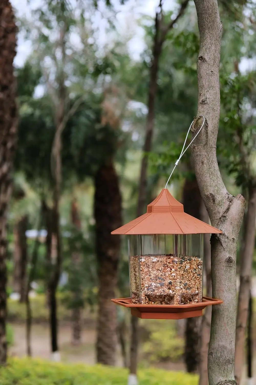 Automatic Bird Feeder Hanging Food Feeding Tool Gazebo Outdoor Birds Feeder Multiple Hole Nut Feeding House Bird Food Container