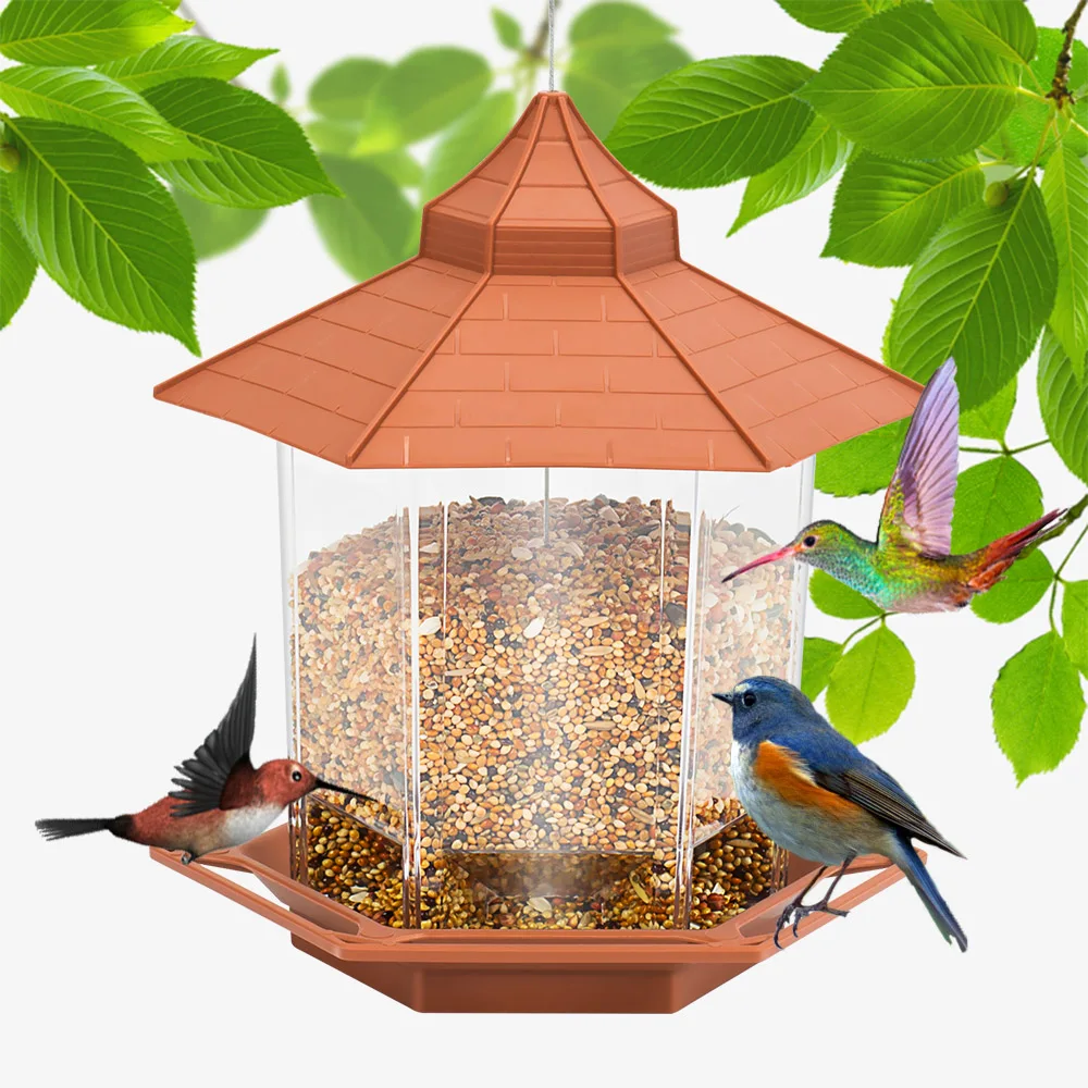 Automatic Bird Feeder Hanging Food Feeding Tool Gazebo Outdoor Birds Feeder Multiple Hole Nut Feeding House Bird Food Container
