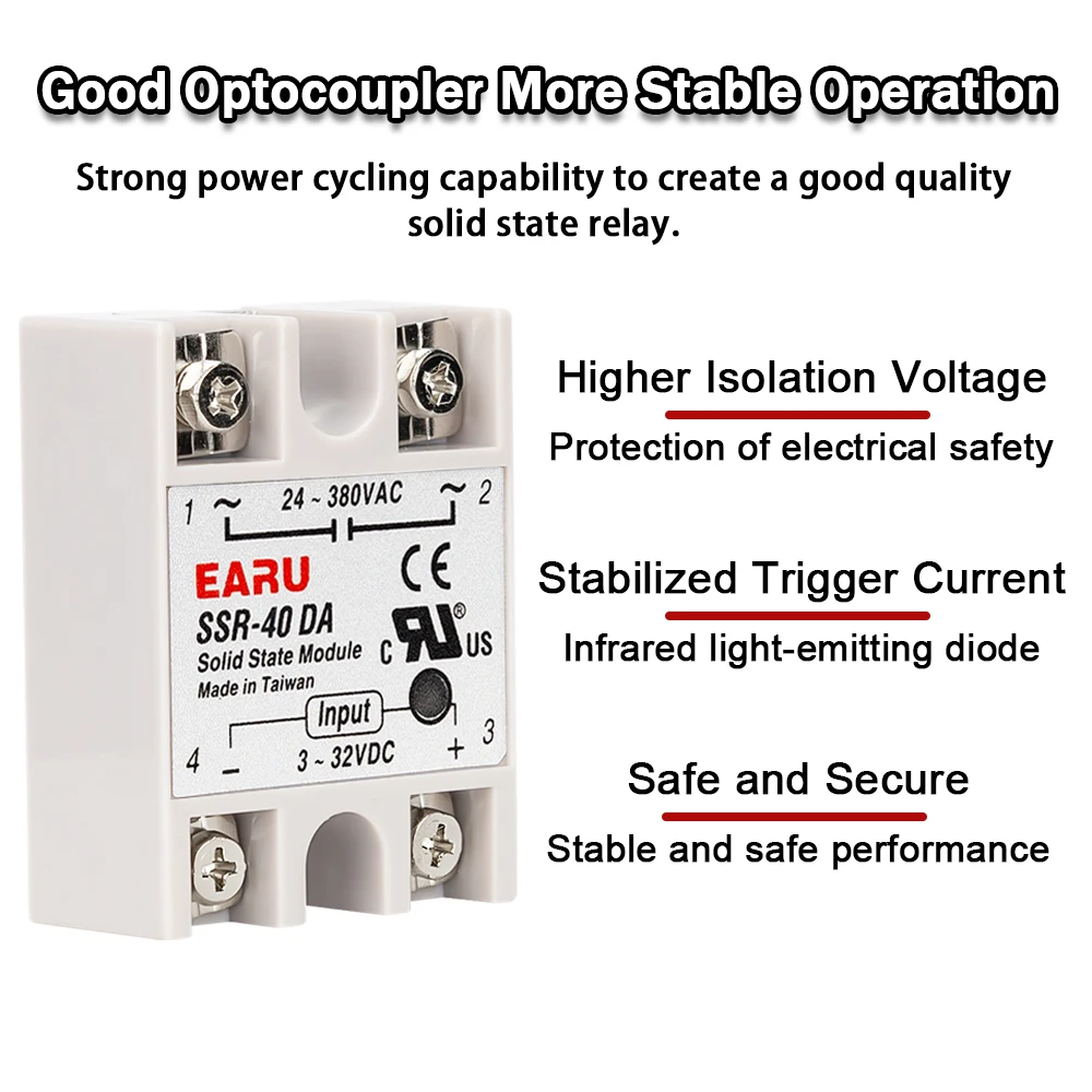EARU Solid State Relay Single Phase SSR-25DA SSR-40DA SSR-40AA SSR-40DD SSR 10/25/40/60/80/100A DD DA AA PID Temperature Control