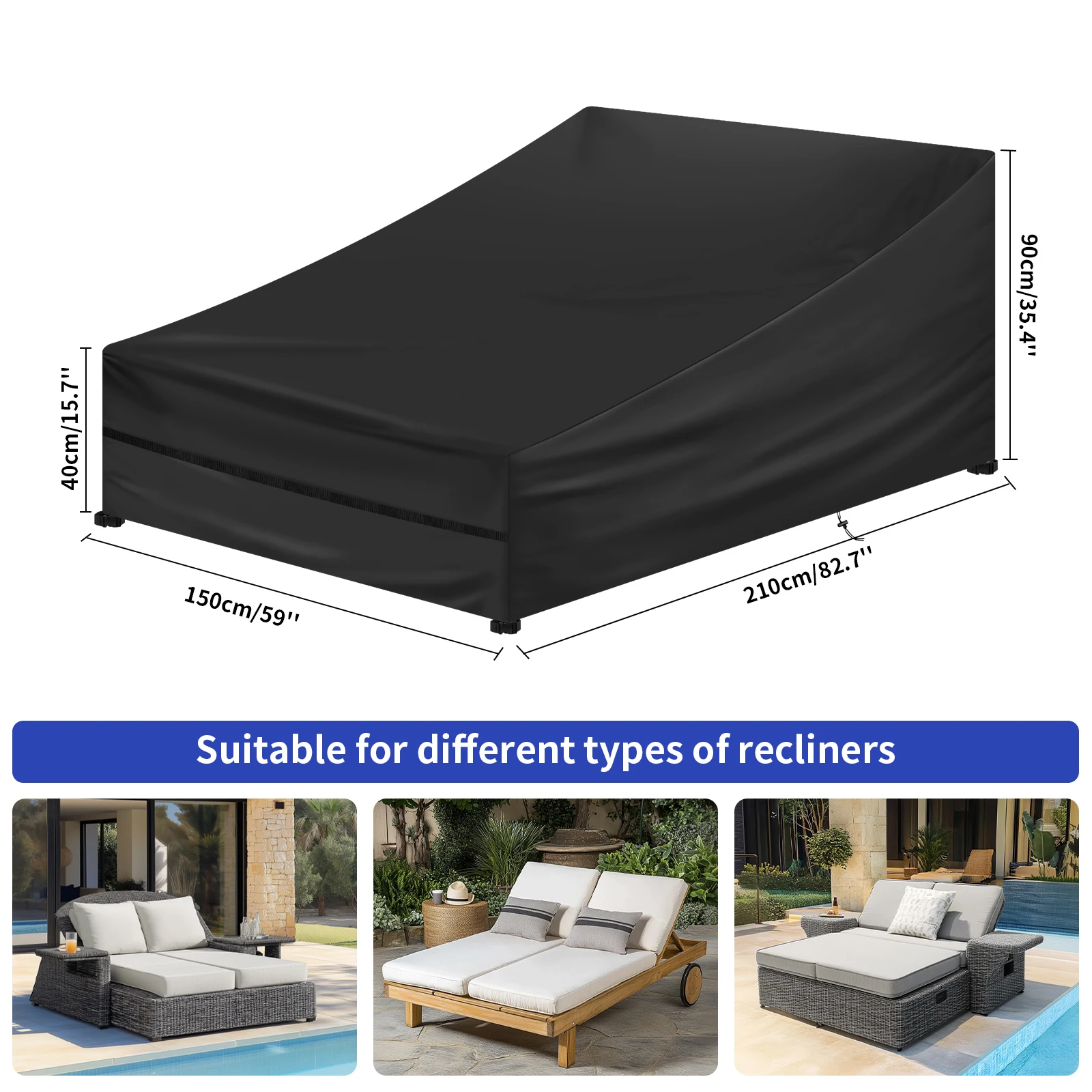 1/2 Pack Chaise Lounge Cover Waterproof Outdoor Garden Patio Chair Covers Weather Sun Resistant Furniture Protective