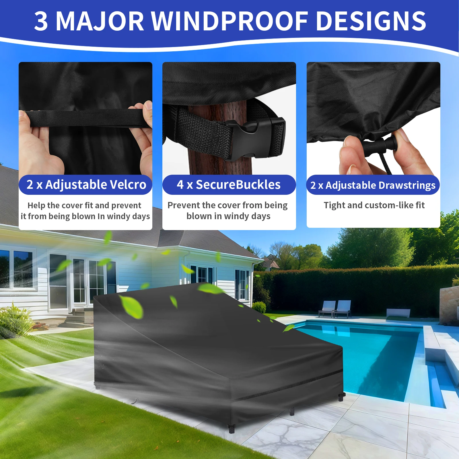 1/2 Pack Chaise Lounge Cover Waterproof Outdoor Garden Patio Chair Covers Weather Sun Resistant Furniture Protective