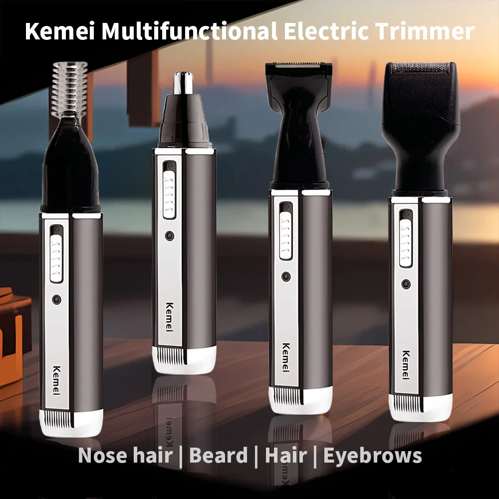 Kemei KM-6630 4 in 1 Nose Eyebrow Hair Beard Trimmer Rechargeable Electric Shaver Nose Ear Trimmer With Temple Cut for Men