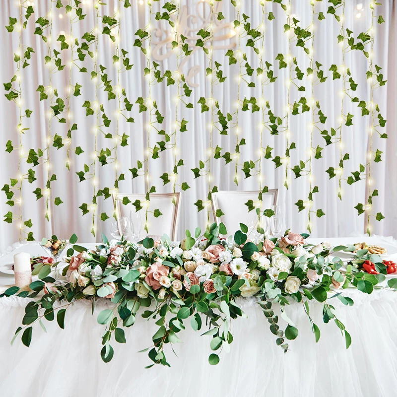 2/5/10M Silk Leaves Fake Creeper Green Leaf Ivy Vine LED String Lights for Home Wedding Hanging Garland Artificial Plants Decor