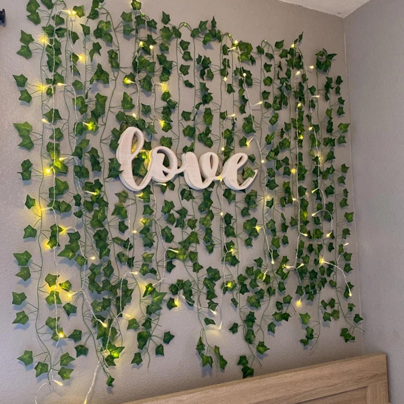 2/5/10M Silk Leaves Fake Creeper Green Leaf Ivy Vine LED String Lights for Home Wedding Hanging Garland Artificial Plants Decor