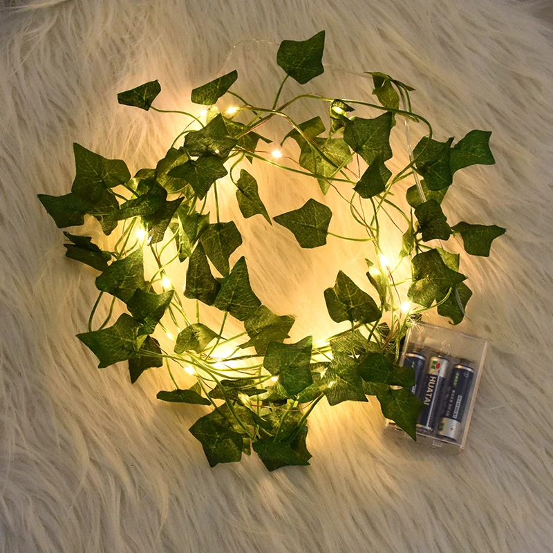 2/5/10M Silk Leaves Fake Creeper Green Leaf Ivy Vine LED String Lights for Home Wedding Hanging Garland Artificial Plants Decor