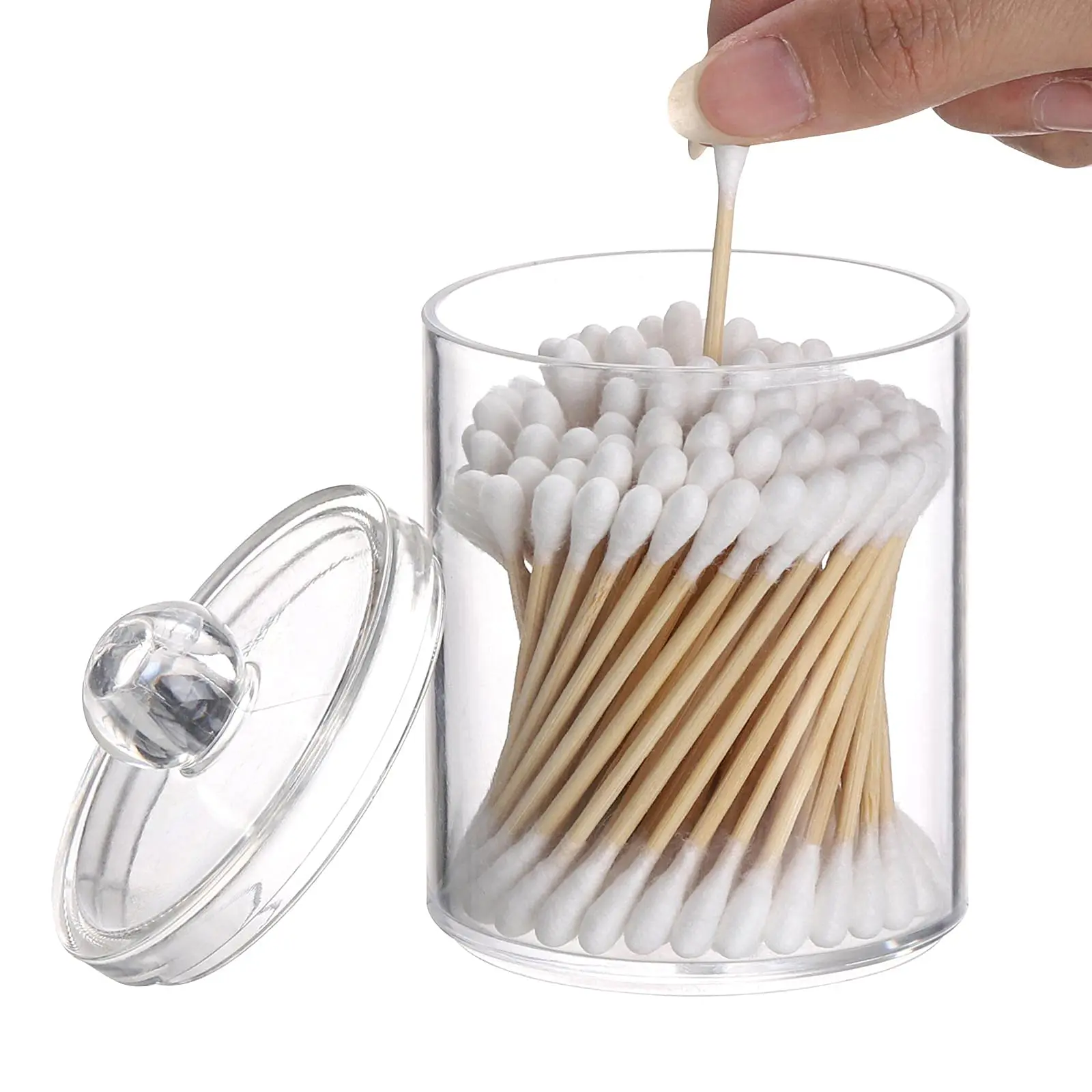 4pcs/set Clear Swab Holders With Lid, Dust-proof Swab Storage Dispenser Jars For Swab, Jewelry, Powder Puffs, Beauty Eggs,