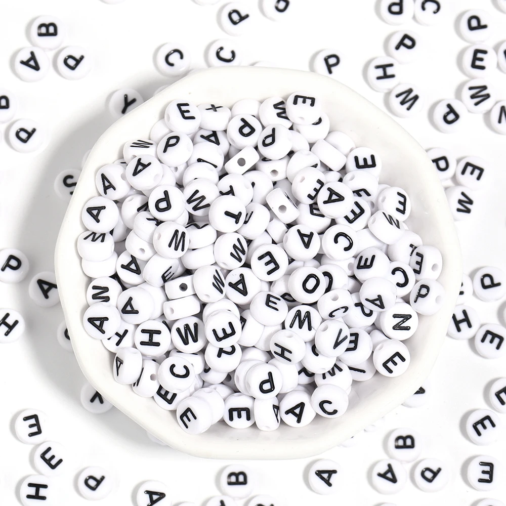 100Pcs/Lot A-Z Alphabet Beads Flat Round Letter Acrylic Beads Loose Spacer Beads For DIY Crafts Ornament Making Clothing Accesso