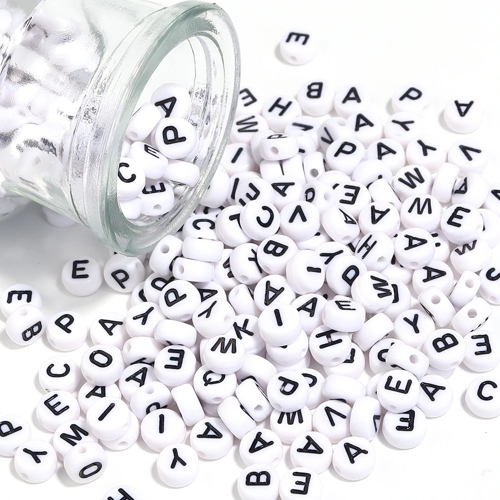 100Pcs/Lot A-Z Alphabet Beads Flat Round Letter Acrylic Beads Loose Spacer Beads For DIY Crafts Ornament Making Clothing Accesso