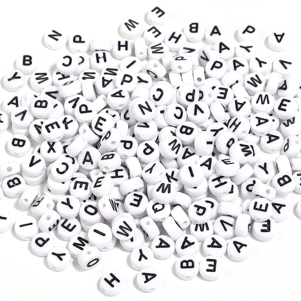 100Pcs/Lot A-Z Alphabet Beads Flat Round Letter Acrylic Beads Loose Spacer Beads For DIY Crafts Ornament Making Clothing Accesso