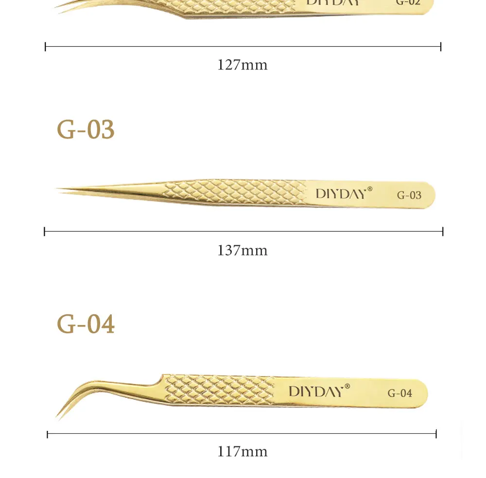 DIYDAY Anti-slip Eyelash Extension Tweezers Stainless Steel Fiber Tip Lashe Tweezer Precision Makeup Tool for Professional Use