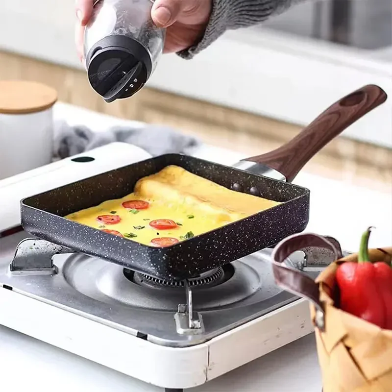 Non-Stick Omelette Pan Tamagoyaki Wok Japanese Egg Pan Skillet Rectangle Tamago Pan Small Egg Frying Pan with Cooking Tools