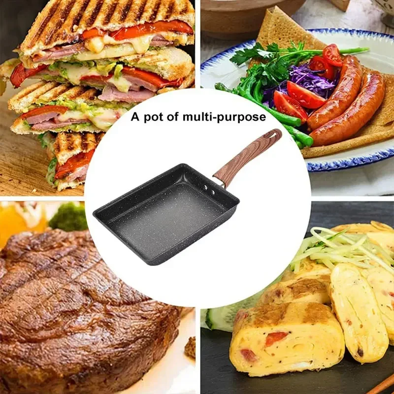 Non-Stick Omelette Pan Tamagoyaki Wok Japanese Egg Pan Skillet Rectangle Tamago Pan Small Egg Frying Pan with Cooking Tools