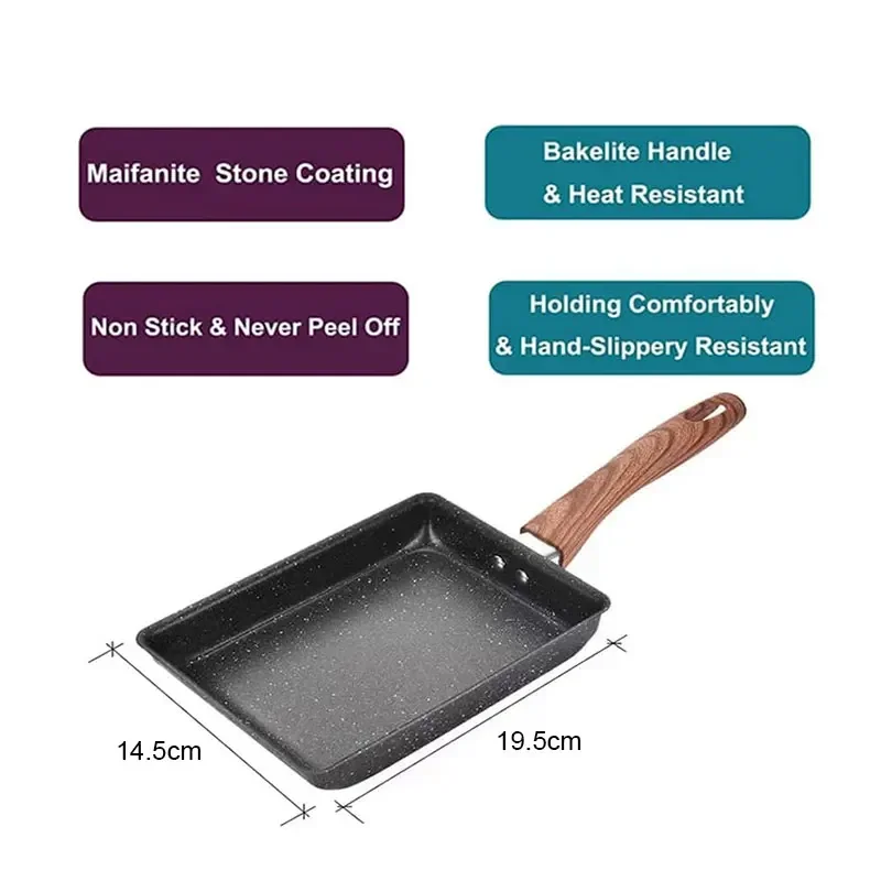 Non-Stick Omelette Pan Tamagoyaki Wok Japanese Egg Pan Skillet Rectangle Tamago Pan Small Egg Frying Pan with Cooking Tools