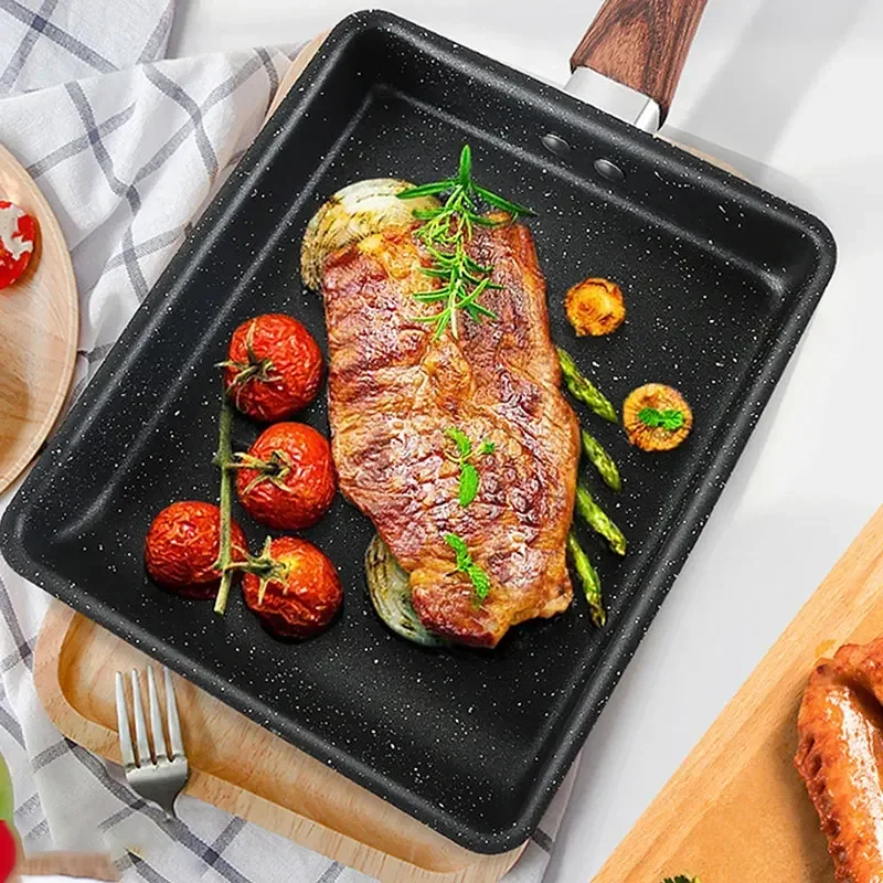 Non-Stick Omelette Pan Tamagoyaki Wok Japanese Egg Pan Skillet Rectangle Tamago Pan Small Egg Frying Pan with Cooking Tools