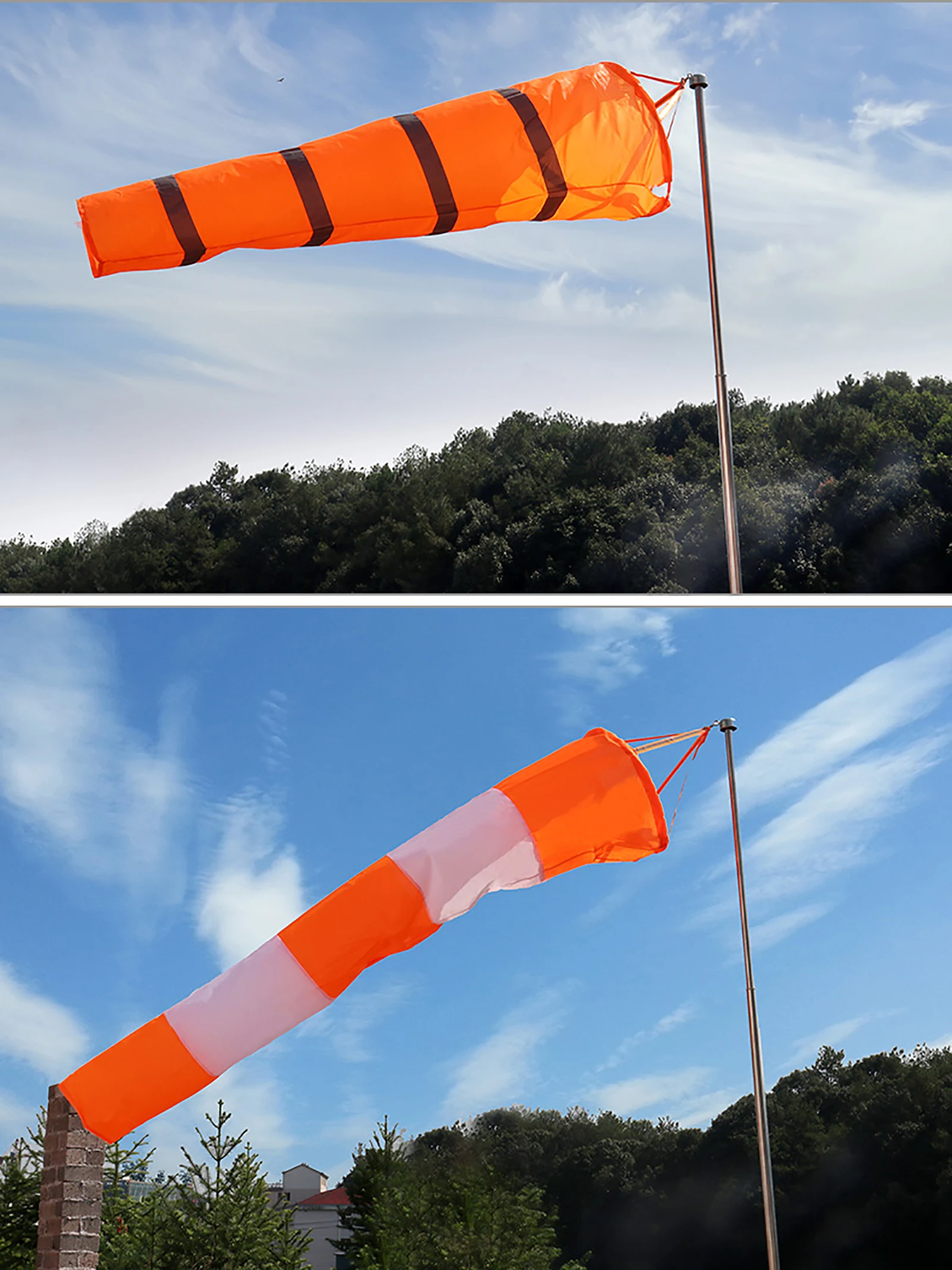 60/80/100cm Windsock Outdoor Wind Direction Measurement Reflective Belt Rip-stop Weather Vane for Airport Aviation Garden Farm