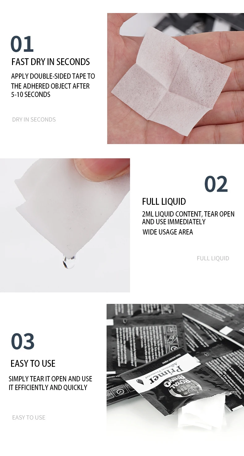 6~1000PCS Primer Adhesion Promoter Bags Non-Woven Wipes for Double Sided Adhesive Tape Enhancers