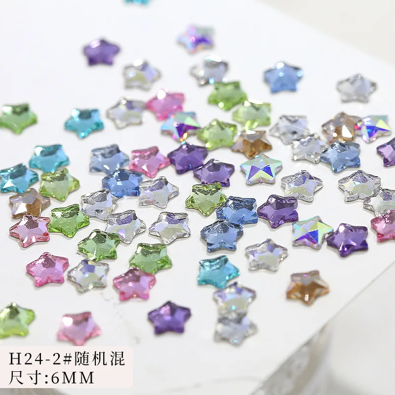 50PCS Super Sparkle Colorful Five-Pointed Stars Flatback Diamonds Nail Art Rhinestones Gem Manicure Flatback Charms Accessories