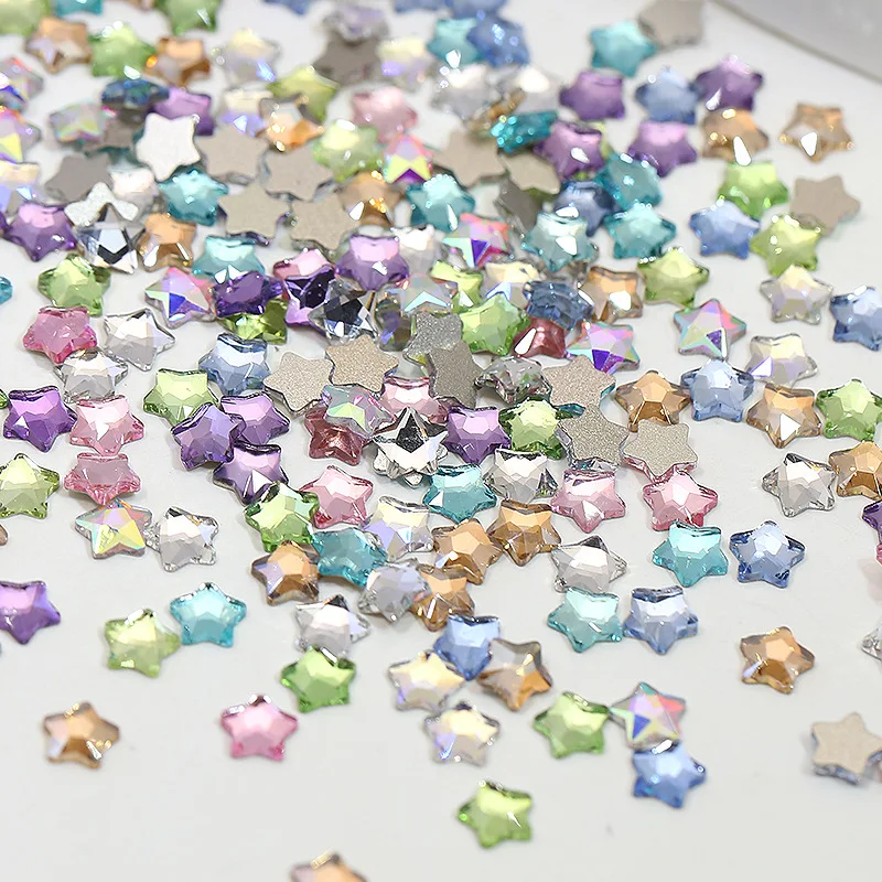 50PCS Super Sparkle Colorful Five-Pointed Stars Flatback Diamonds Nail Art Rhinestones Gem Manicure Flatback Charms Accessories