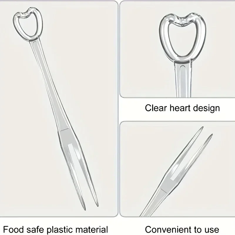100/300pcs Elegant Heart-Shaped Disposable Forks for Party BBQ Sticks Picks Skewer Set Household Plastic Food Cake Fruit Fork