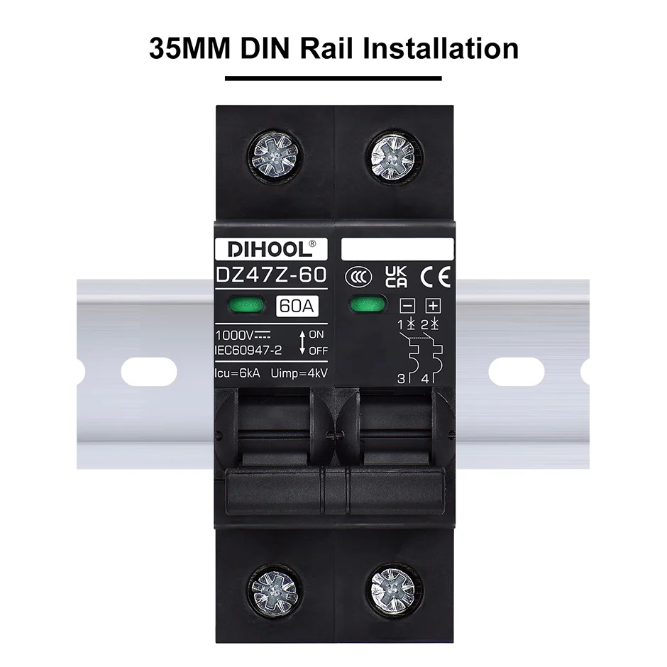 DC1000V MCB Solar DC Circuit Breaker Overload Protection Disconnect Switch 100A 120A 20A 25A 30A 40A 50A 60A Battery Protector