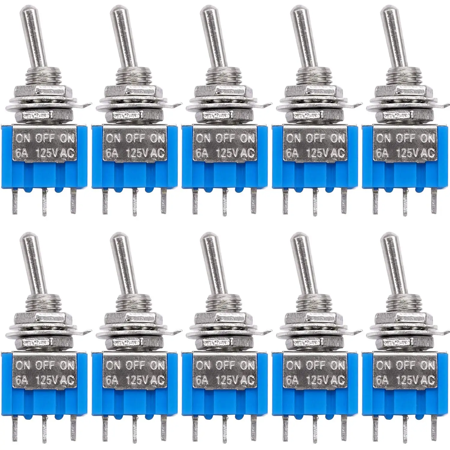 10Pcs DIY Toggle Switch ON-OFF-ON 3Pin 3 Position Latching MTS-103 AC 125V/6A 250V/3A Power Button Switch Car
