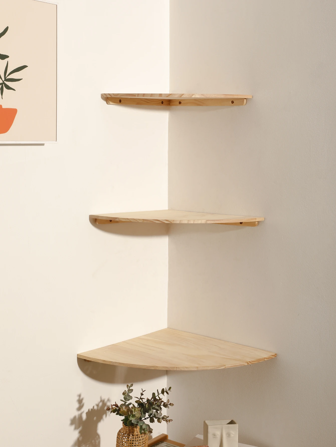 Scalloped Corner Shelves Floating Wall Shelf Storage Rack Wooden Wall Decor Bedroom Living Room Kitchen Home Decorations Ledge