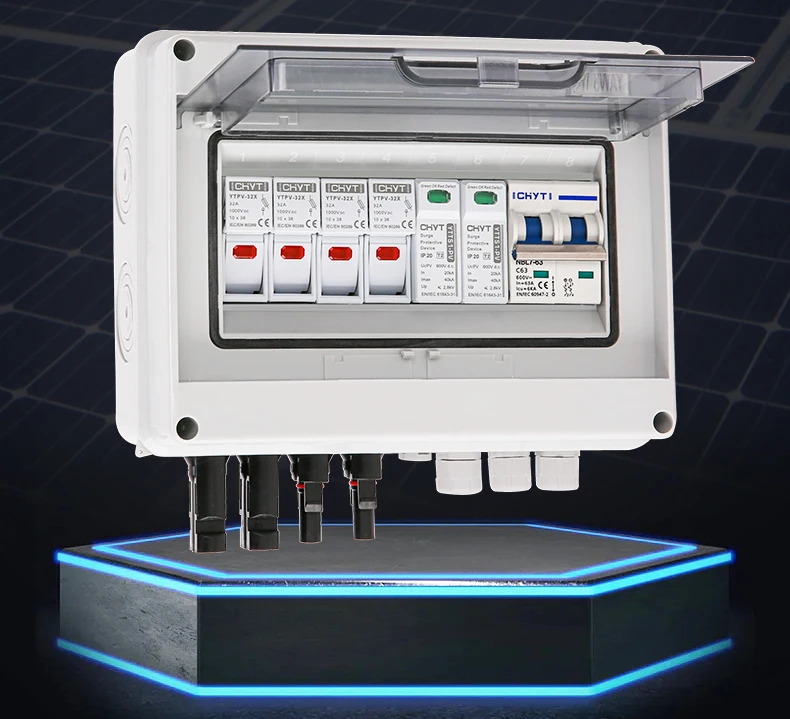 Solar Photovoltaic PV Combiner Box With Lightning Protection 2 Input 1 out DC 600V Fuse MCB SPD Waterproof Box IP65 Wholesale