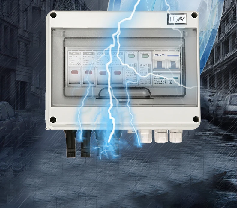 Solar Photovoltaic PV Combiner Box With Lightning Protection 2 Input 1 out DC 600V Fuse MCB SPD Waterproof Box IP65 Wholesale