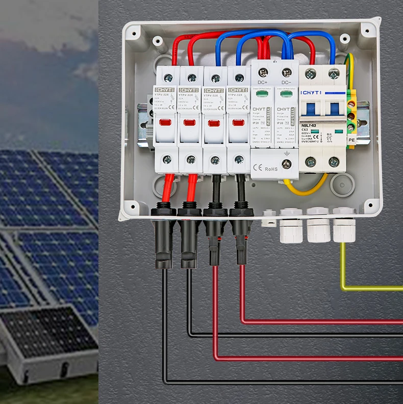 Solar Photovoltaic PV Combiner Box With Lightning Protection 2 Input 1 out DC 600V Fuse MCB SPD Waterproof Box IP65 Wholesale