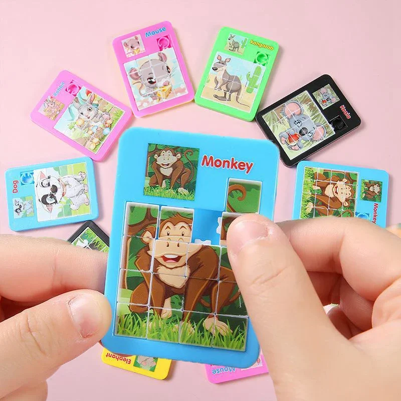 10-50 Pcs 7CM Cartoon Animal Puzzle Sliding Puzzle Kids Birthday Party Favors School Kindergarten Prize Guest Goodie Bag Fillers