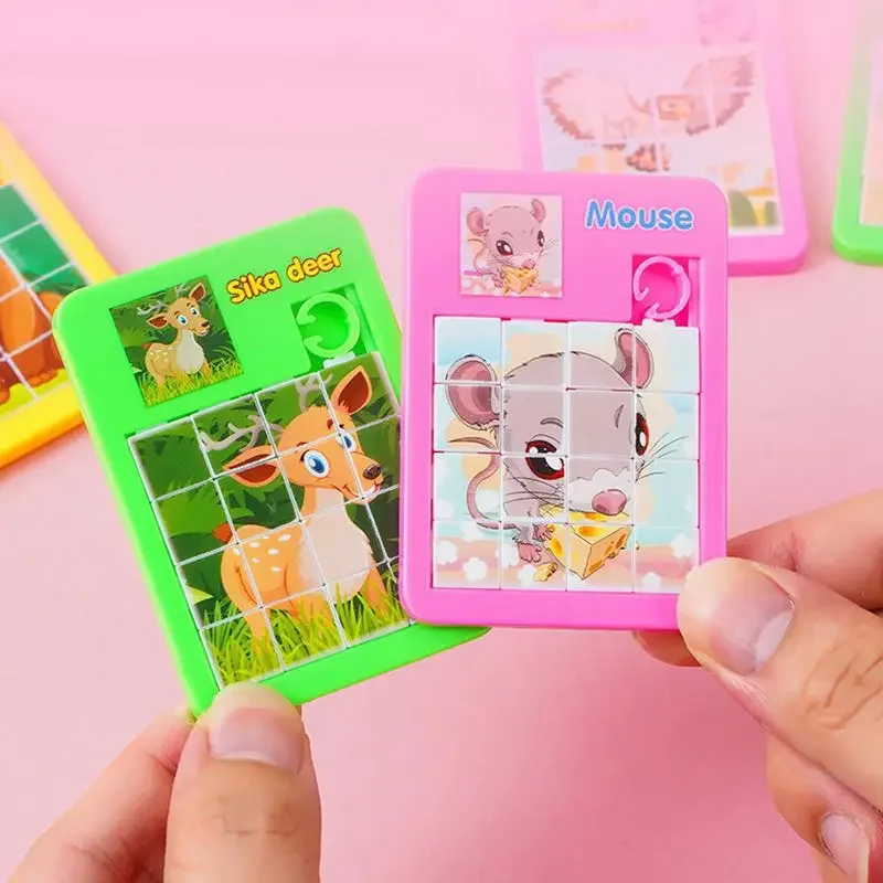 10-50 Pcs 7CM Cartoon Animal Puzzle Sliding Puzzle Kids Birthday Party Favors School Kindergarten Prize Guest Goodie Bag Fillers